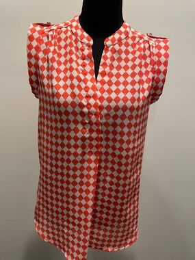 Antilia Femme Blouse SizeS Red White Diamond Checkered Print Resortwear Vacation
